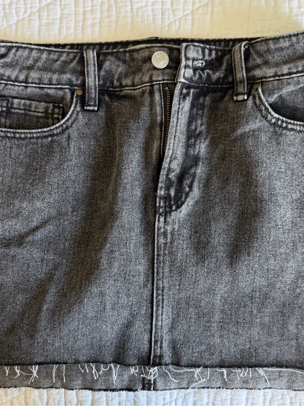 PacSun Black Washed Raw Hem Denim Mini Skirt